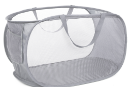 Durable Collapsible Laundry Baskets, Mesh Pop Up Laundry Hamper with Side Pocket, Foldable Clothes Storage Hamper with Reinforced Carry Handles for Laundry, Bathroom, Kids Room, Dorm or Travel Grey